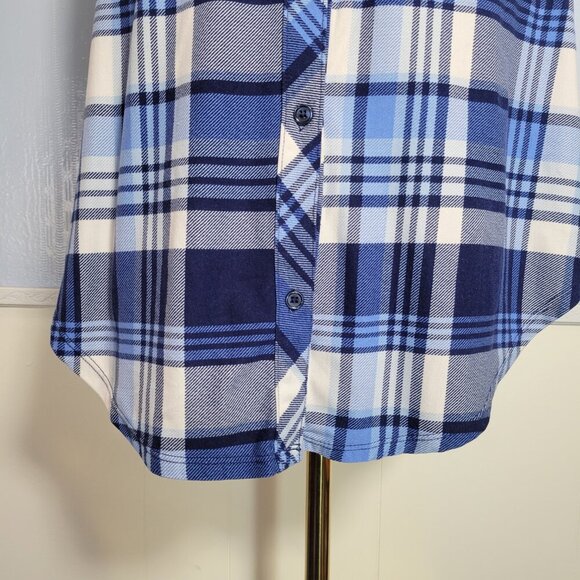 Unbranded Medium Blue White Plaid Collared Sleeveless Button Front Tank Top - Picture 7 of 8